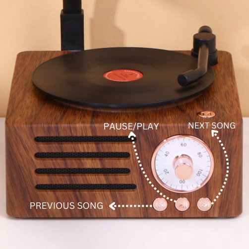 रोटेटिंग डिस्क वाला रेट्रो ग्रामोफोन ब्लूटूथ स्पीकर